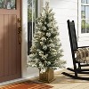 LuxenHome Small Flocked Christmas Tree with Square Planter, 4.1Ft Christmas Tree with Lights and Timer, Battery Operated Off-White - 2 of 4