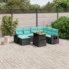 vidaXL 8 Piece Patio Sofa Set with Cushions Black Poly Rattan - Table + Corner + 3x Middle - 2 of 4