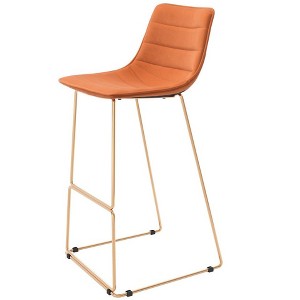 HomeRoots Set of Two 30" Orange And Gold Velvet And Steel Bar Height Bar Chairs - 1 of 4
