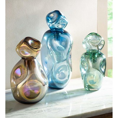 VivaTerra Dual-Dented Iridescent Glass Vase- Set of 3