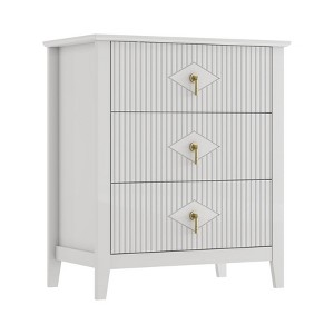 Fluted Nightstand with 3 Large Drawers, 27.5" Wide Bedside Table with Metal Handle, Modern Wooden End Table for Bedroom, Living Room, Hallway - 1 of 4