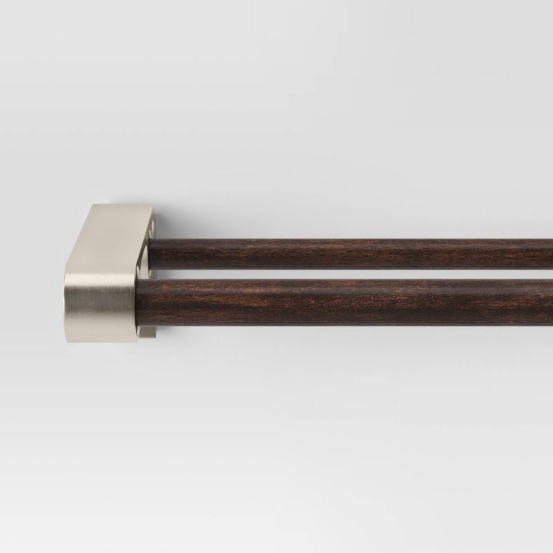 Double Curtain Rod with Easy Install Nickel/Dark Brown - Threshold™, 1 of 3