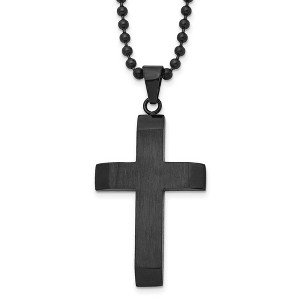 Black Bow Jewelry Men's Black Plated Stainless Steel Brushed Cross Necklace, 24 Inch - 1 of 4