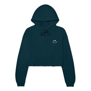 Dalix Smile Face Embroidered Fleece Cropped Hoodie Cold Fall Winter Women - 1 of 4