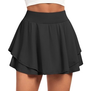 FIONECA Tennis Skirt Pleated Skorts for Woman Double Ruffle Golf Skirts for Women Skort with Pockets Tummy Control Athletic - 1 of 4