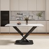Modern Artificial Dining Table for 6, Sintered Stone Top Kitchen Table, Curved Edge Table with Black X-shaped Metal Legs-The Pop Home - 2 of 4