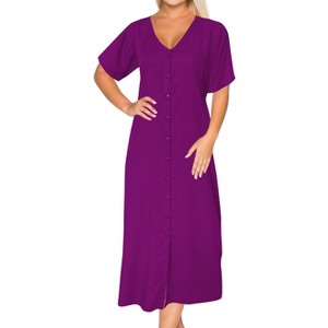 LA LEELA Women's Summer Vacation Beachwear Bathing Suit Button Up Shirt Dress Beach Long Shirt Cover ups - 1 of 4