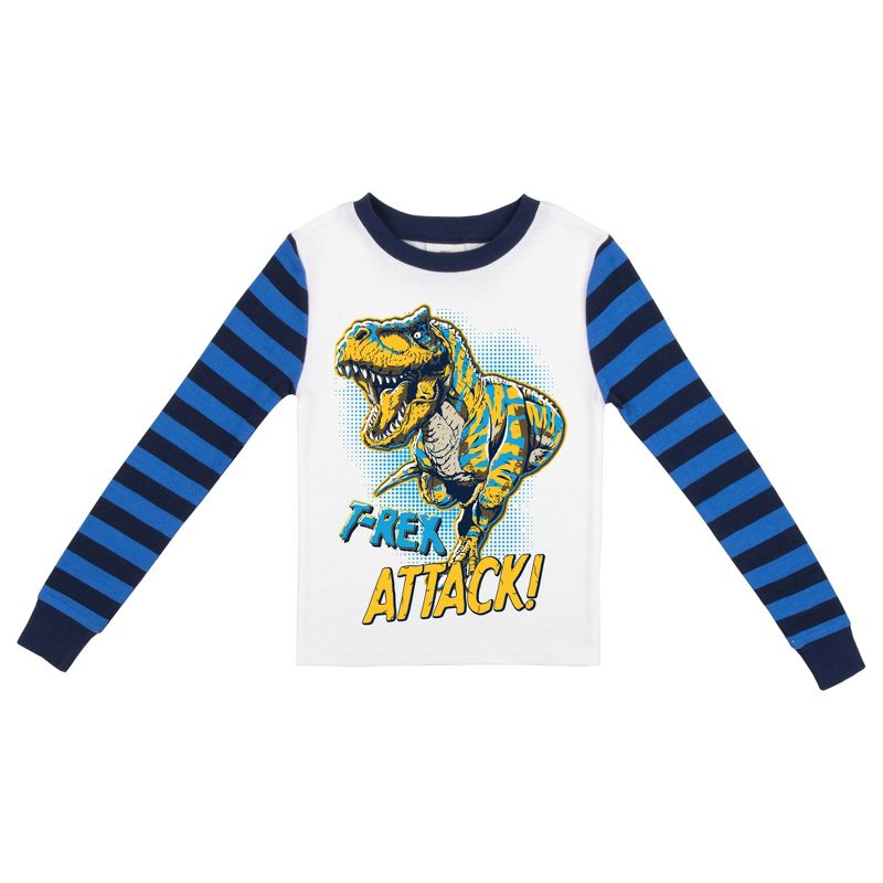 Dinosaur Character Blue And Black Stripe Youth Long Sleeve Pajama Set, 2 of 5