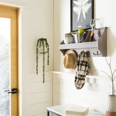 Darcey Gray Wood Hanging Storage Wall Rack with Double Hooks