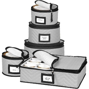 China Storage Containers 5-Piece Set Moving Boxes for Dinnerware, Glasses, Plates, and Saucers Sturdy Quilted Microfiber Dish Organizer with Dividers - 1 of 4