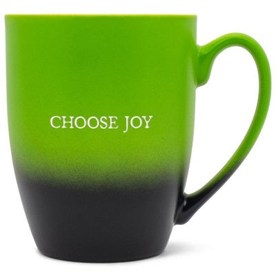 Elanze Designs Choose Joy Two Toned Ombre Matte Green and Black 12 ounce Ceramic Stoneware Coffee Cup Mug