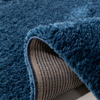 Navy Soft Shag 59" Round Synthetic Area Rug - Non-Slip & Easy Care