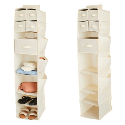 Juvale 2 Pack 7-Tier Hanging Closet Organizer with 5 Drawers, 4 Pockets, Foldable Storage for Baby Nursery, Beige, 12 x 51 In