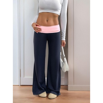 Wide Leg Sweatpants for Women Fold Over Low Rise Yoga Lounge Pants