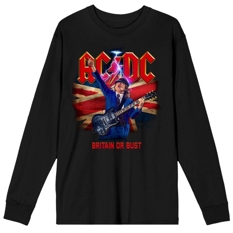 ACDC Manchester Or Bust Crew Neck Long Sleeve Men's Black Tee, 1 of 4