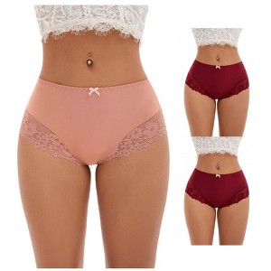 INSPIRE CHIC 3 Packs Women's Lace Trim High Waist Briefs Full-Coverage Lace Back Underwear Panties - 1 of 4