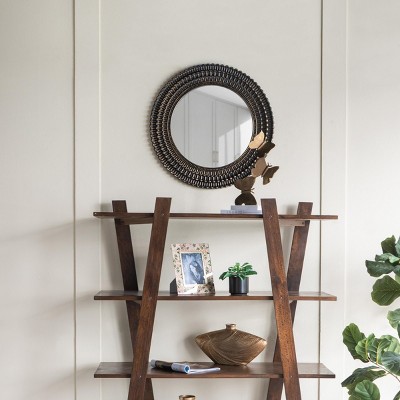 Round Decorative Wall Mirror with Woven Texture, Black and Gold Luxury Accent Mirror for Bathroom, Living Room, or Entryway–The Pop Home