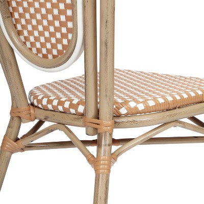 Brown and White Wicker Rattan Outdoor Bistro Chair