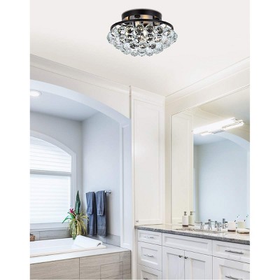 Corona 14-Inch Black and Crystal Flush Mount Light