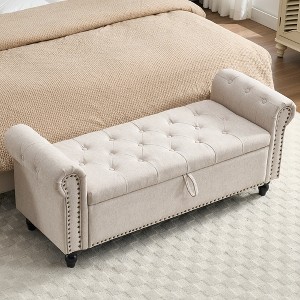 MOONMISS 55.12"Storage Ottoman Button Tufted Upholstered Linen Fabric Storage Ottoman Bench for Living Room,Bedroom End of Bed Bench - 1 of 4