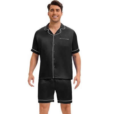 INSPIRE CHIC Men's Satin Sleepwear Short Sleeve Nightwear Shorts Summer Pajamas Set 2 Pieces