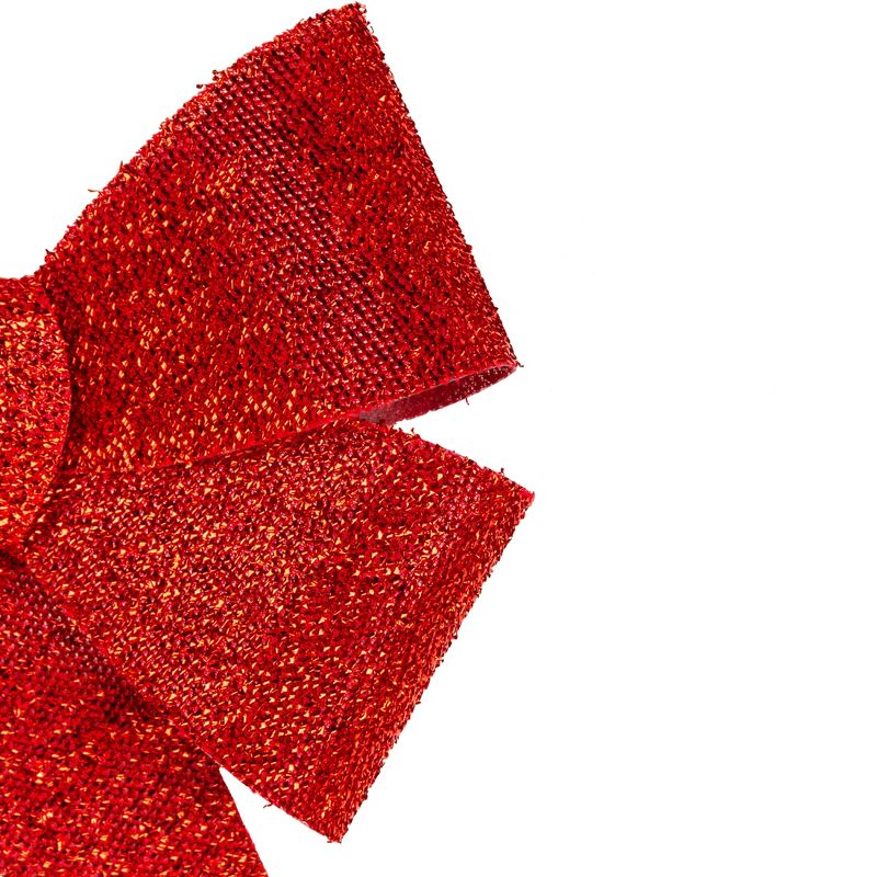 Northlight 18" Red Tinsel 4-Loop Bow Christmas Decoration, 3 of 4