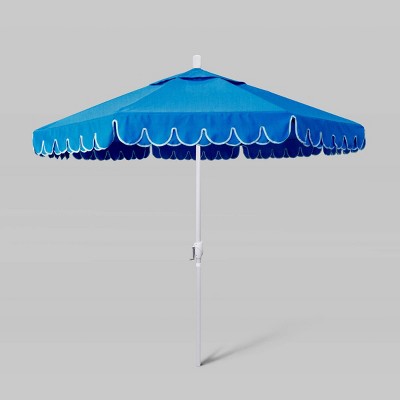 9' Sunbrella Scallop Base Market Patio Umbrella with Push Button Tilt - White Pole - California Umbrella