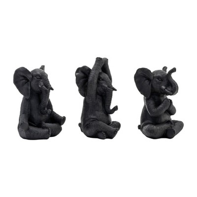 Sagebrook Home Set of 3 Polyresin Yoga Elephant Figurines - Contemporary Table Decor For Home, Office, Yoga Studio, Spa