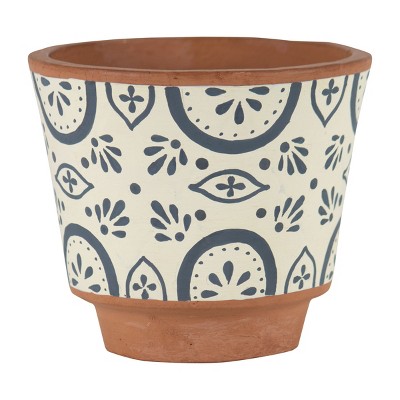 Natural Handthrown Terracotta Planter with Handpainted Tile Pattern - Foreside Home & Garden