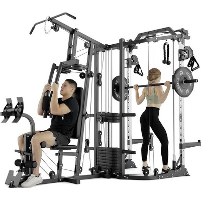 ER KANG Smith Machine Power Cage, Home Gym System with Cable Crossover System, with 138LB Weight Stack, Power Rack, Functional Trainer