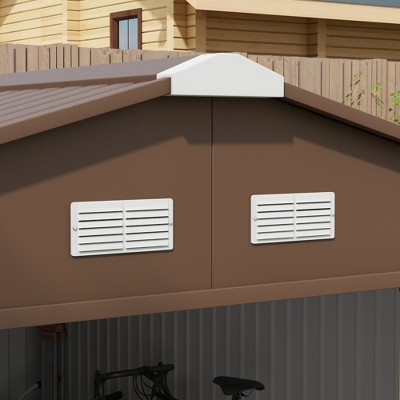 Large Brown and Yellow Metal Storage Shed with Windows