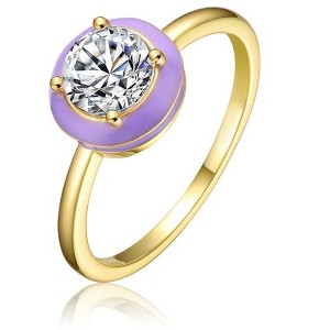 Trendy 14k Yellow Gold Plated Stacking Ring with Purple Enamel Bezel & Cubic Zirconia for Teens & Young Adults - 1 of 4