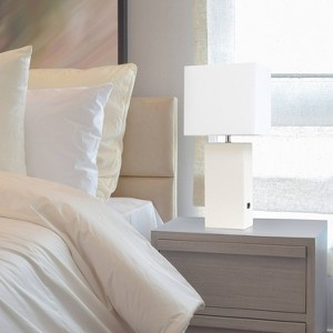 Modern Leather Table Lamp with USB and Fabric Shade - Elegant Designs - 1 of 4