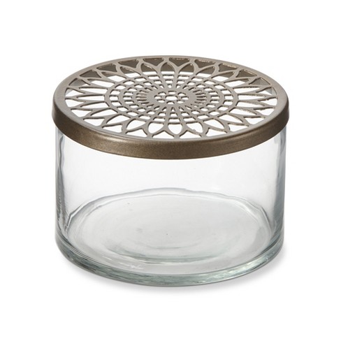 TAG Girasol Flower Frog Clear Glass Cylinder Vase Small Antique Bronze Lid, 5.0L x 5.0W x 3.25H - image 1 of 2