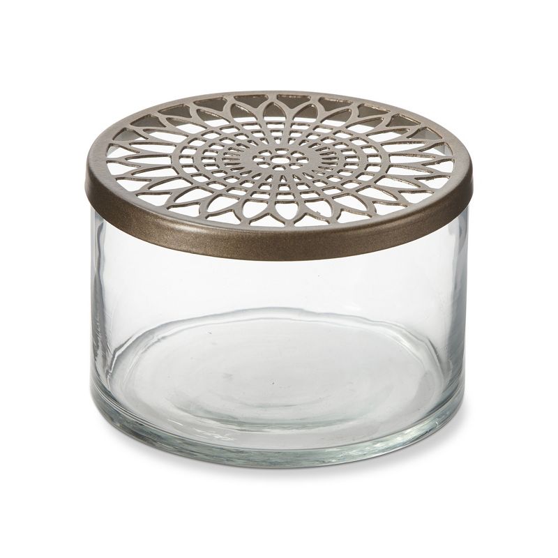 TAG Girasol Flower Frog Clear Glass Cylinder Vase Small Antique Bronze Lid, 5.0L x 5.0W x 3.25H, 1 of 3