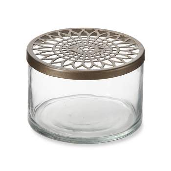 TAG Girasol Flower Frog Clear Glass Cylinder Vase Small Antique Bronze Lid, 5.0L x 5.0W x 3.25H