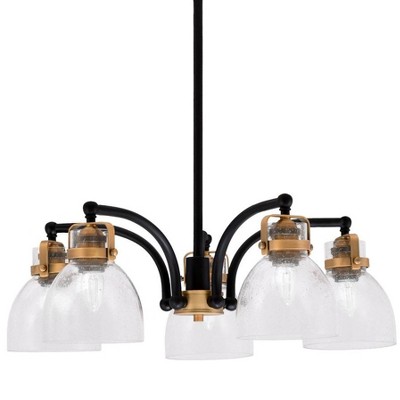 Toltec Lighting Easton 5 - Light Chandelier in  Matte Black/Brass with 6" Clear Bubble Shade