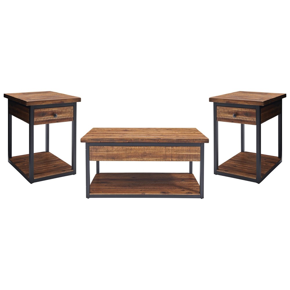 Photos - Storage Combination Claremont Rustic Wood Coffee Table and 2 End Tables Black - Alaterre Furni