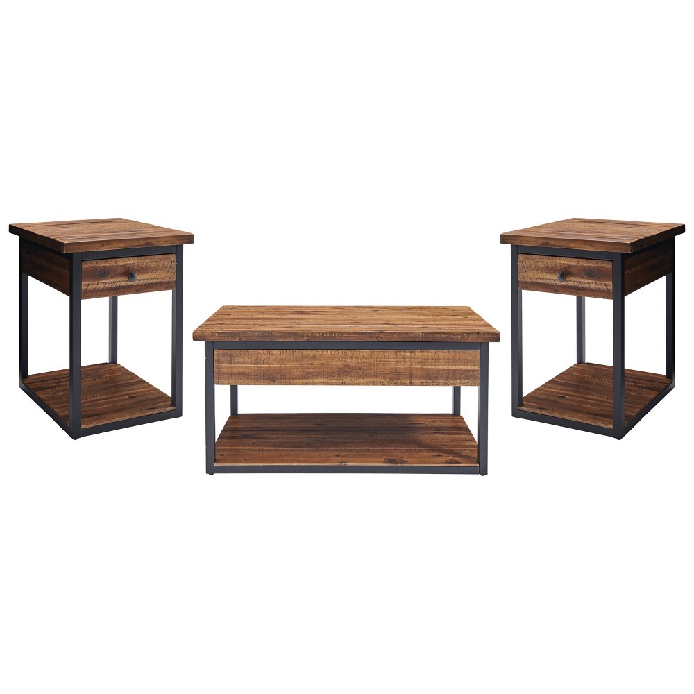 Claremont Rustic Wood Coffee Table and 2 End Tables Black - Alaterre Furniture: 3-Piece Set with Shelf & Drawers