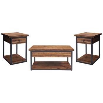 Claremont Rustic Wood Coffee Table and 2 End Tables Black - Alaterre Furniture