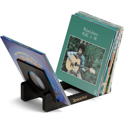 SpaceAid Bamboo Vinyl Record Storage Holder Shelf, Holds Up to 50 Albums, 7 or 12 inch LPs(Black)
