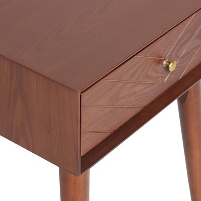 Walnut Brown Mid-Century Modern Side Table with Brass Accents