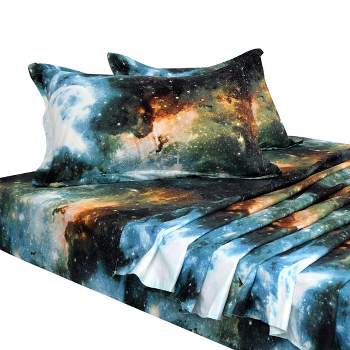PiccoCasa Queen Polyester Galaxy Stars Themed Bedding Sets 4 Pcs