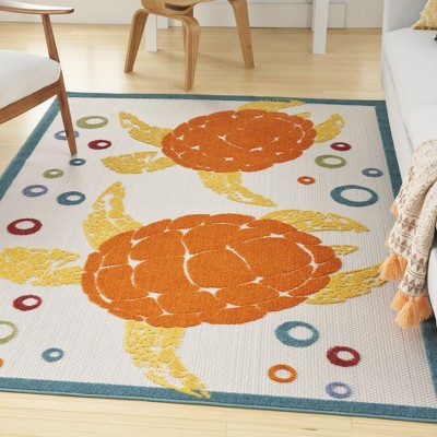 Teal Multi Whimsical Turtle 6' x 9' Indoor/Outdoor Area Rug