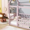 TIRAMISUBEST Twin/Full Size House Floor Bed with Roof Frame and Safety Guardrails, Rubber Wood House Bed Montessori Bed with Fence - 4 of 4