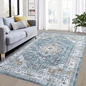 Acekool 9x12 Washable Area Rug, Soft Non-Slip Oriental Medallion Carpet, No Shedding Large Floor Mat for Living Room Bedroom Dining Room, Grey - 1 of 4