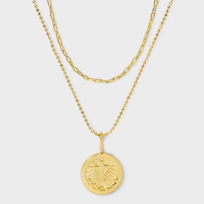 14K Gold Dipped Cross Pendant Necklace - Gold