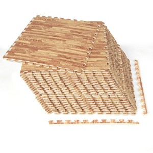 12/24Tiles Wood Grain EVA Foam Floor Mats Interlocking w/Borders 24" Natural - 1 of 4