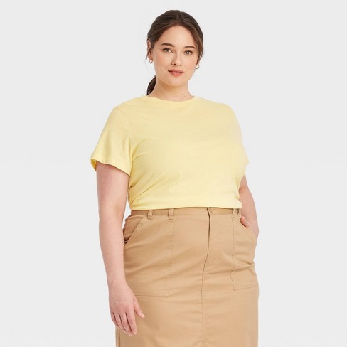 Women's Slim Fit Short Sleeve Ribbed T-shirt - A New Day™ Light Yellow 1x :  Target