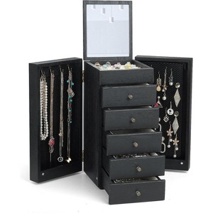 5-Layer Vintage Wooden Jewelry Box with Mirror & 4 Drawers, Torched Finish Organizer for Rings & Necklaces - 1 of 4